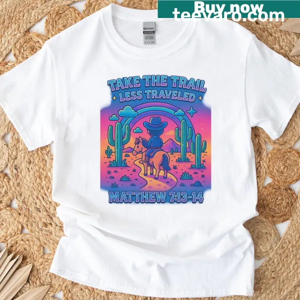 Vintage-style western cowboy t-shirt with trail design