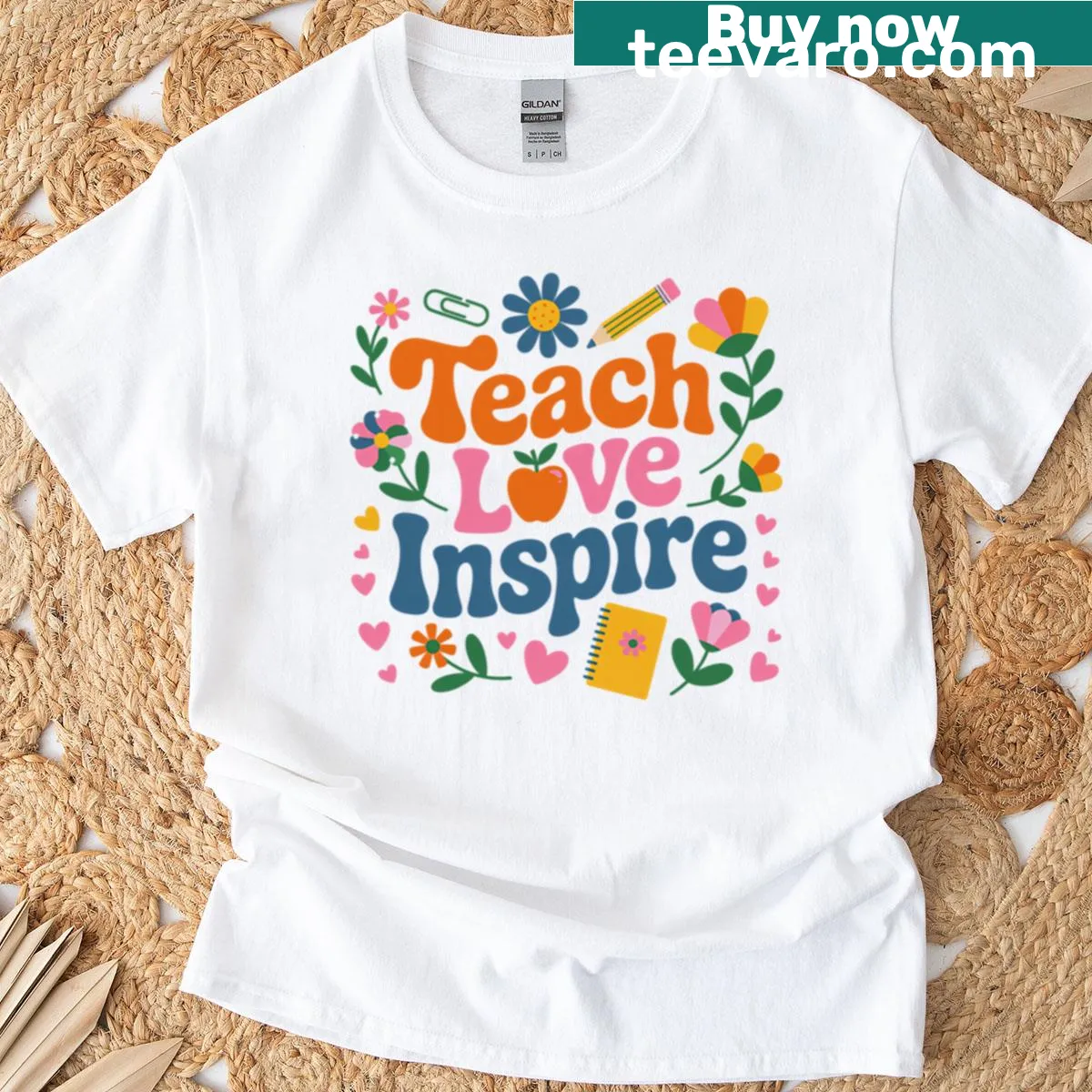 Inspirational T-shirt with the words Teach Love Inspire — on a men's t-shirt