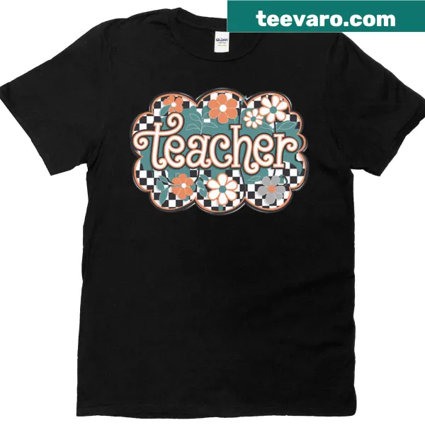 Checkered floral design T-shirt for teachers