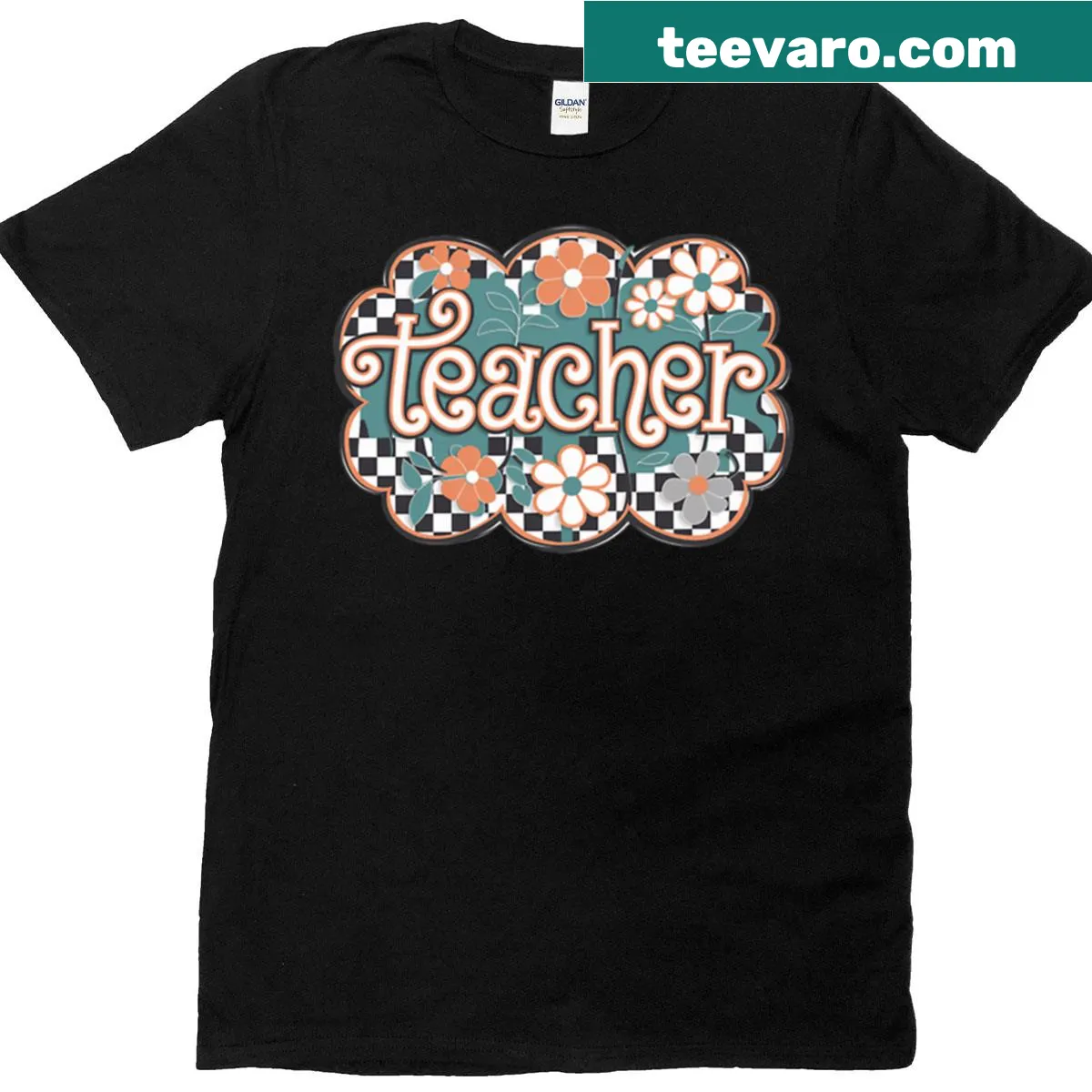 Checkered floral design T-shirt for teachers — on a men's t-shirt