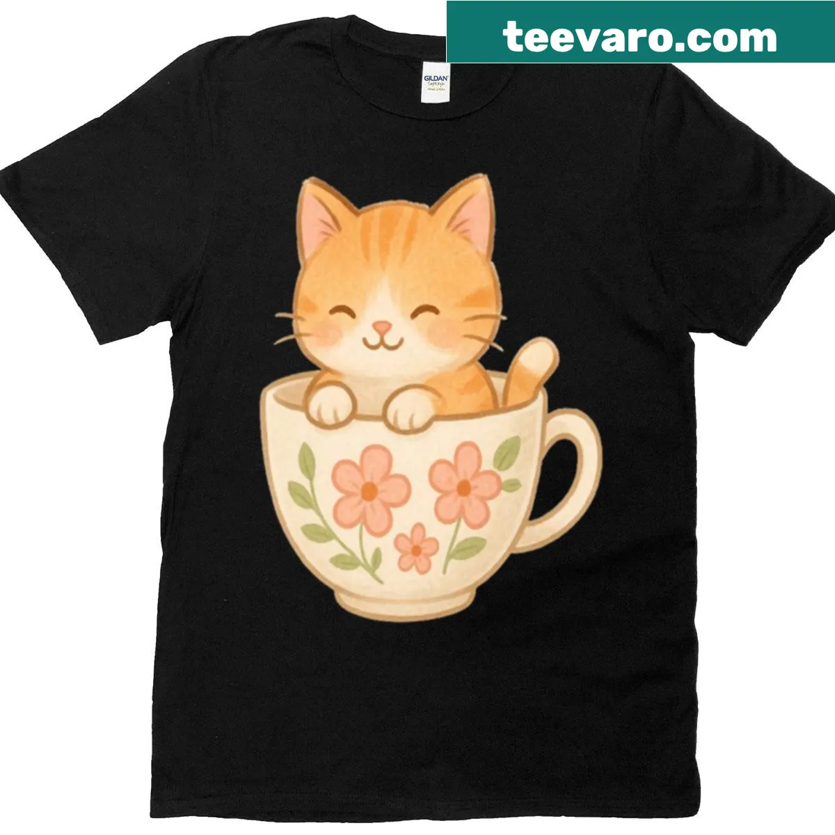 Cute illustration of a teacup kitten — on a men's t-shirt