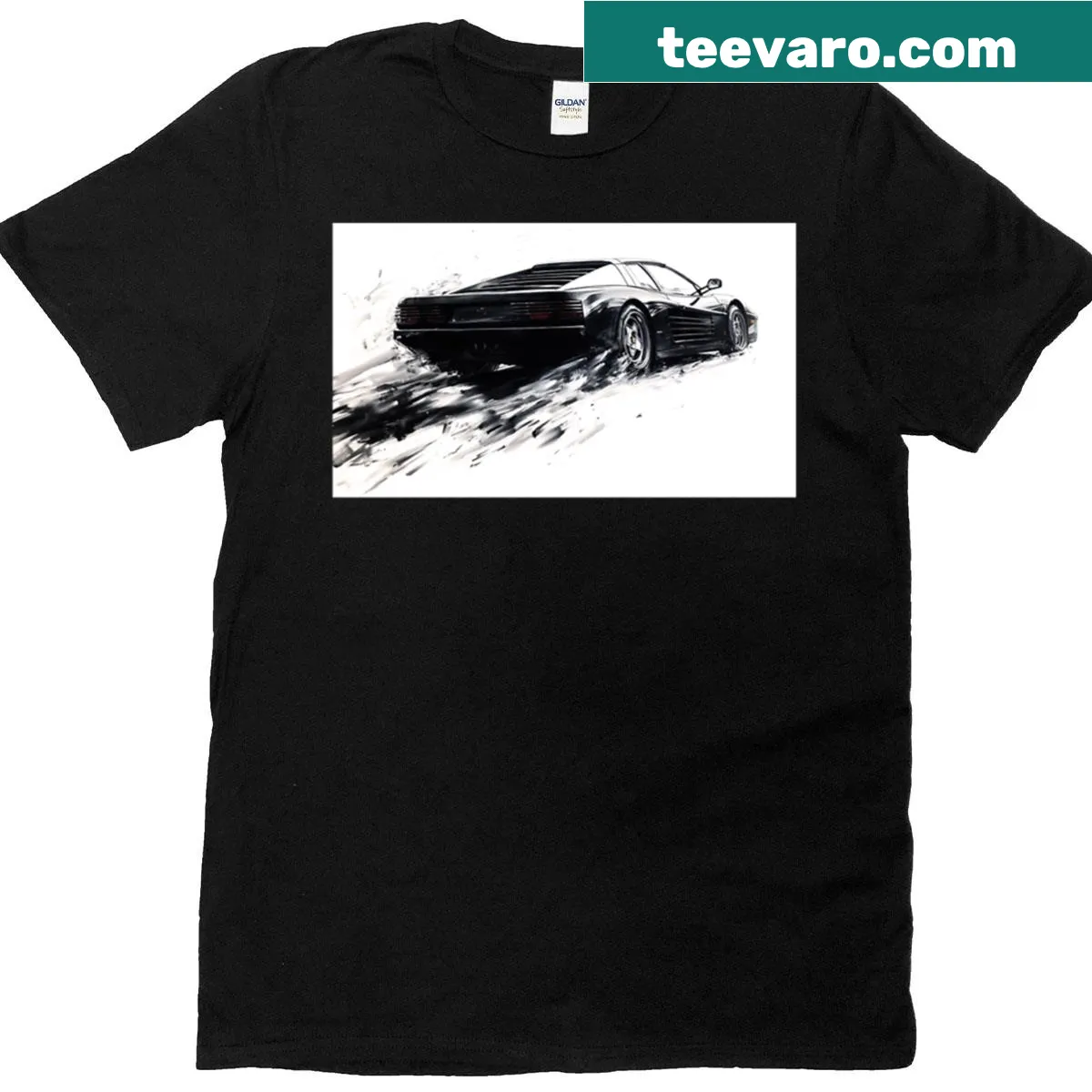 Vintage T-shirt featuring a sumi ink illustration of the Ferrari Testarossa — on a men's t-shirt