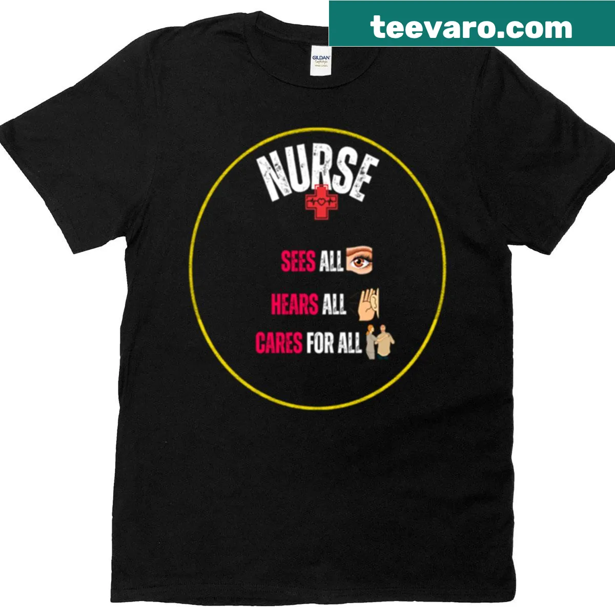 Compassionate Nurse T-shirt with caring phrase — on a men's t-shirt