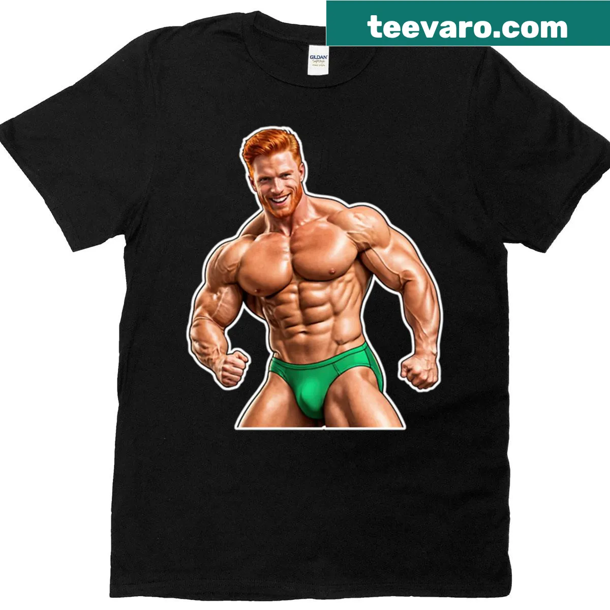 Illustration of an elite bodybuilder in dynamic pose — on a men's t-shirt