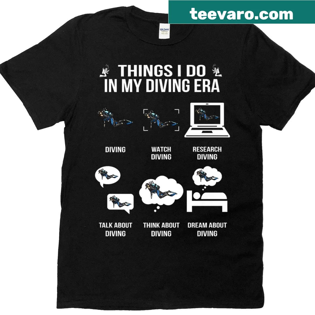Funny diving-themed t-shirt with humorous underwater graphics — on a men's t-shirt
