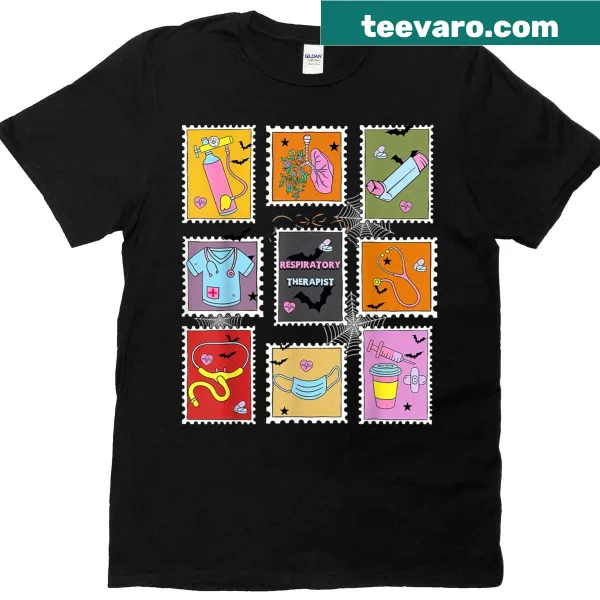 Postage stamp graphic with 'Trach Or Treat' text for nurses