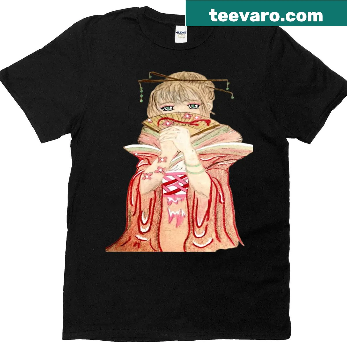 Illustration of cascading petals on floral-themed T-shirt — on a men's t-shirt