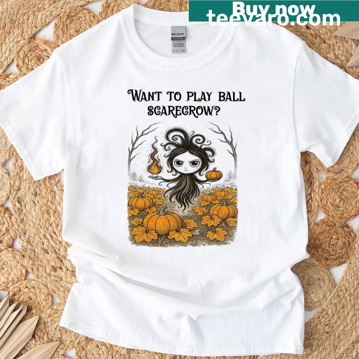 Illustrated scarecrow in sports attire on T-shirt — on a men's t-shirt