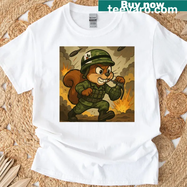 Illustration of a fierce squirrel preparing for battle on T-shirt.
