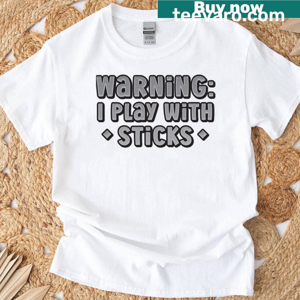 Funny field hockey graphic with warning text on T-shirt — on a men's t-shirt