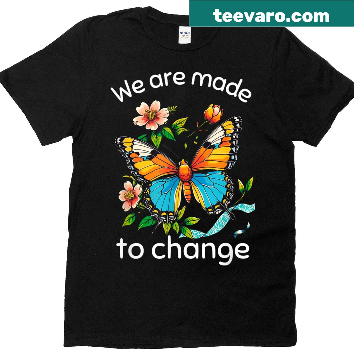 Illustrated butterfly with an inspirational message about change — on a men's t-shirt