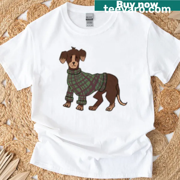 Cartoon T-shirt featuring a playful wiener dog graphic