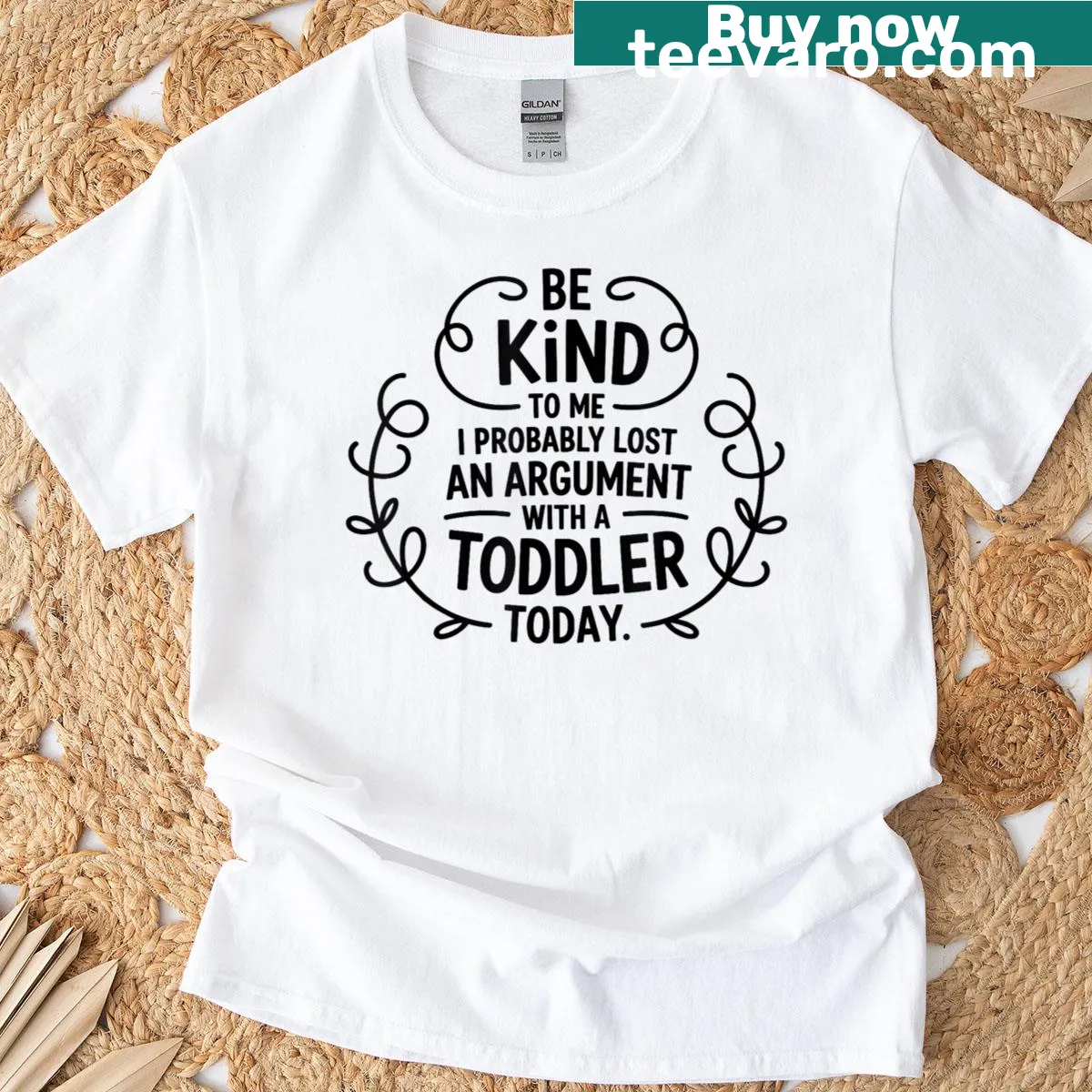 T-shirt with humorous text about life with a toddler — on a men's t-shirt