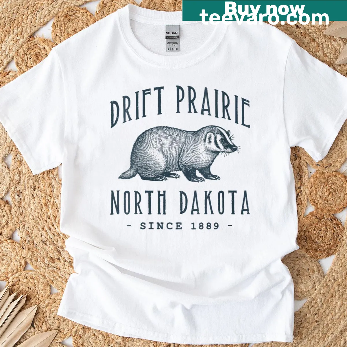 Vintage badger graphic representing North Dakota on women's t-shirt — on a men's t-shirt