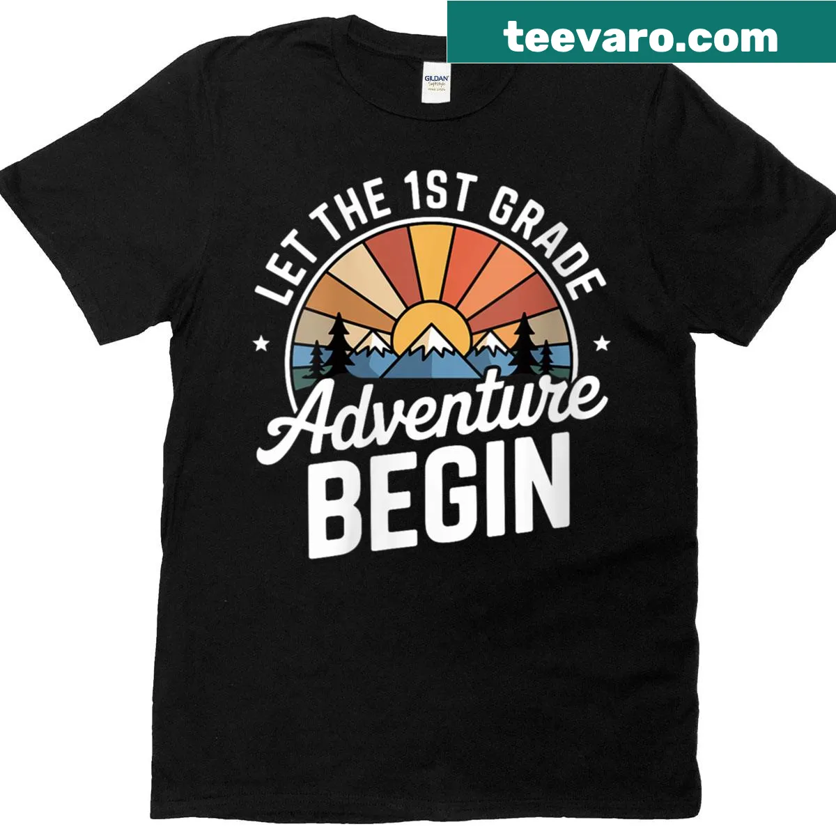 T-shirt for first-grade teachers with 'Let The 1st Grade Adventure Begin' — on a men's t-shirt