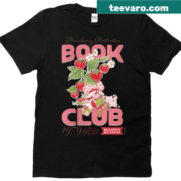 Cute Strawberry Shortcake book club t-shirt with playful illustration
