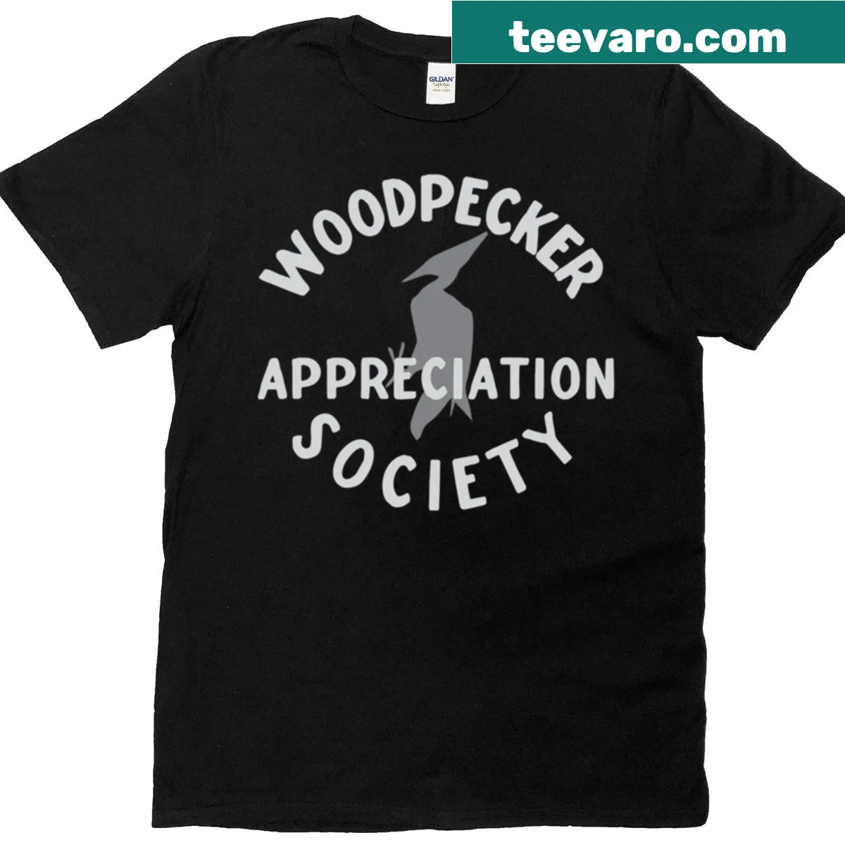 T-shirt featuring an illustration celebrating woodpeckers — on a men's t-shirt