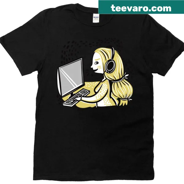Illustrative t-shirt featuring a woman on the phone for call center workers