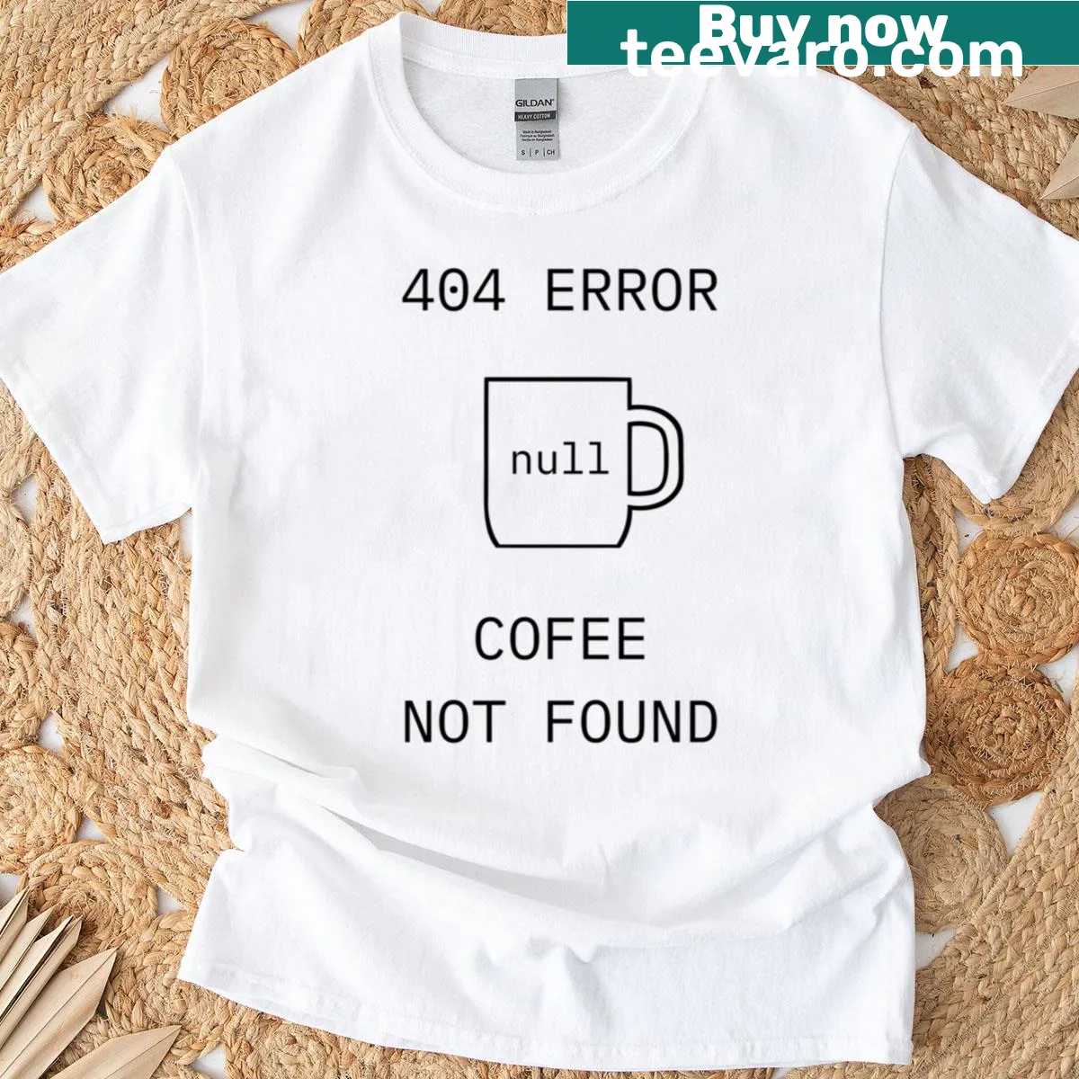 Funny T-shirt with the phrase '404 Error Coffee Not Found' designed for coders — on a men's t-shirt