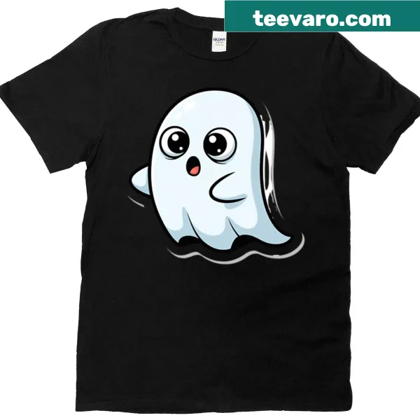 Cute cartoon ghost with friendly expression on t-shirt