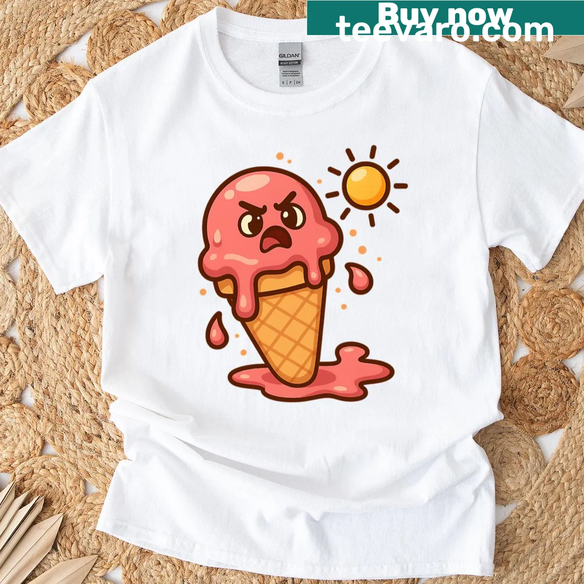 Cartoon angry melted ice graphic T-shirt — on a men's t-shirt