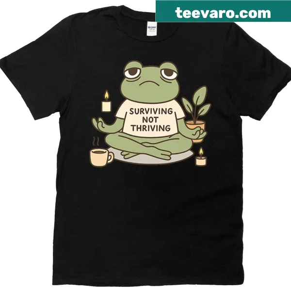 Cute frog design with the phrase 'Anxious But Surviving' on t-shirt