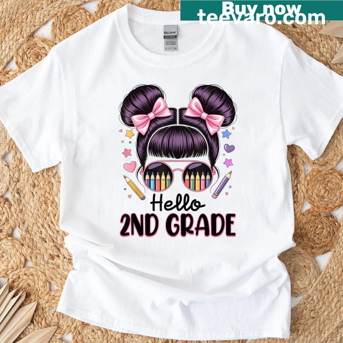 Cute teacher t-shirt with coquette bow and 'Hello Second Grade' text — on a men's t-shirt