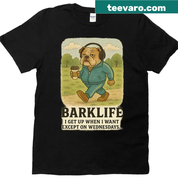 Cartoon lazy bulldog in a tracksuit on a T-shirt