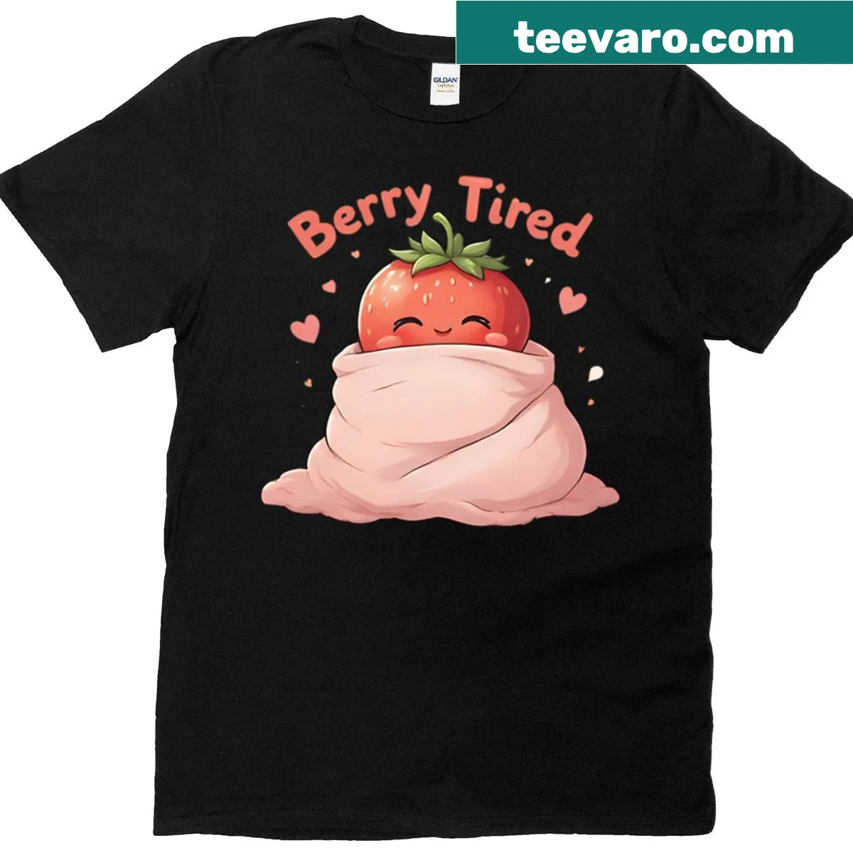 Illustrative T-shirt featuring a sleepy berry with humorous design — on a men's t-shirt
