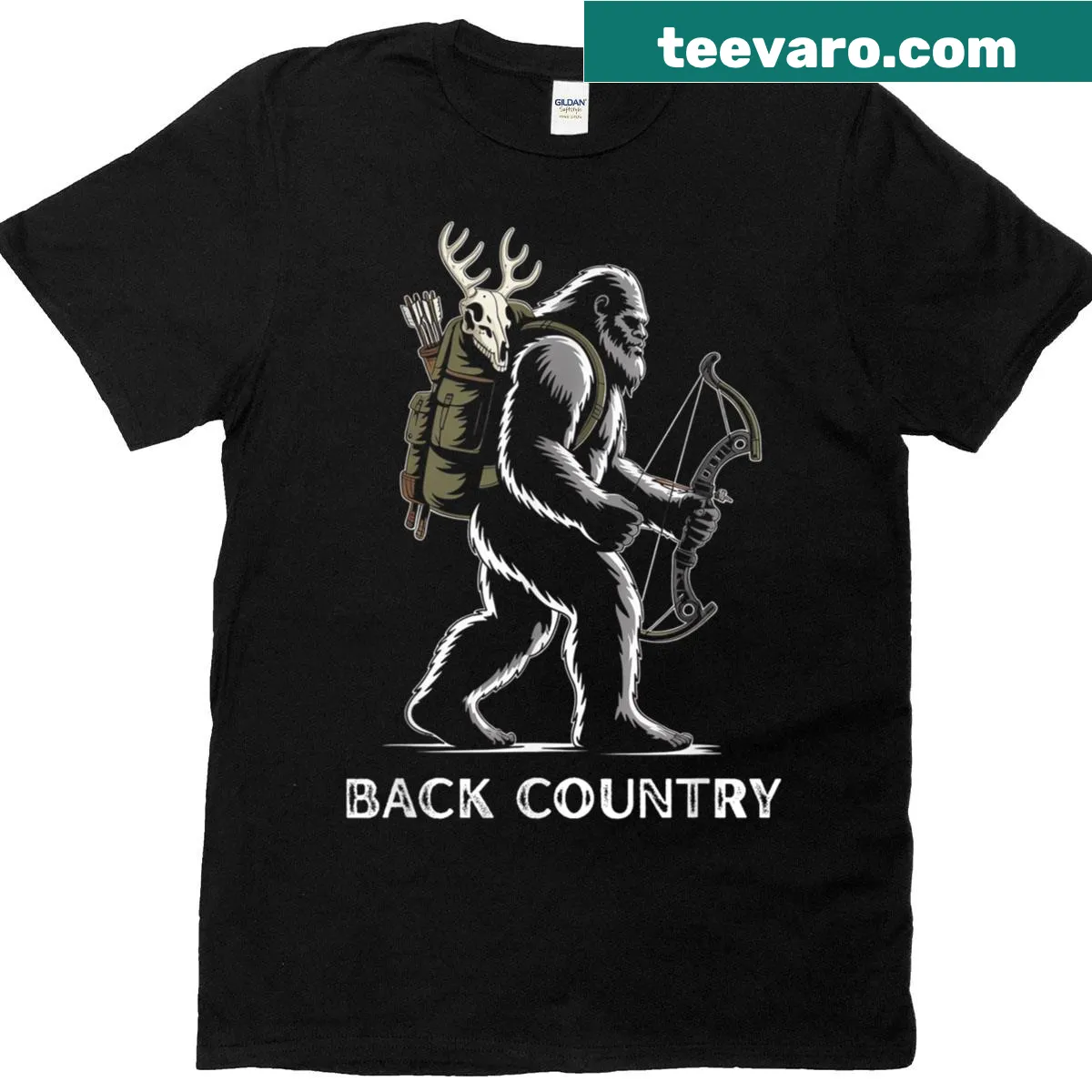 Vintage-style Sasquatch illustration for bow hunting — on a men's t-shirt