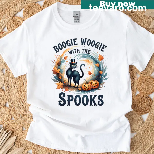 Retro Halloween-themed oversized T-shirt with black cat design