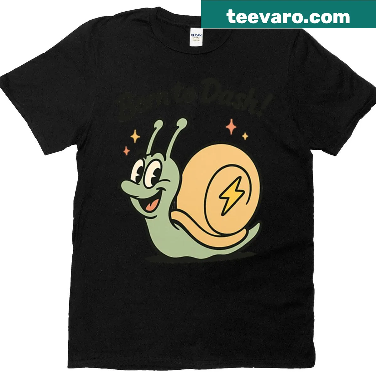 Playful cartoon snail graphic on an oversized t-shirt — on a men's t-shirt
