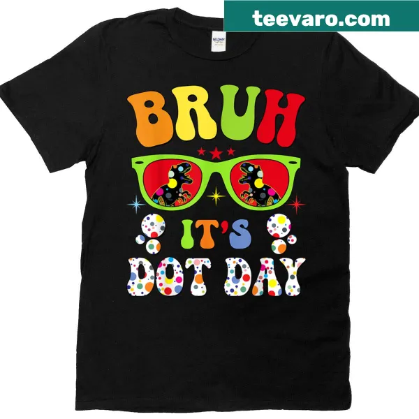Kids t-shirt featuring a cartoon dinosaur with sunglasses and polka dots