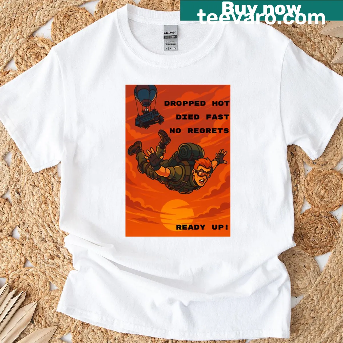 Humorous oversized t-shirt featuring duct tape and text about dads fixing things. — on a men's t-shirt