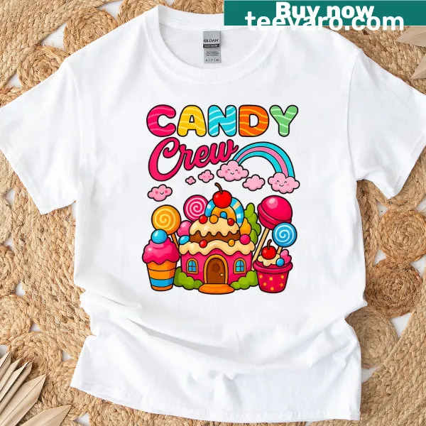Whimsical candy land illustrations on T-shirt for kids and women