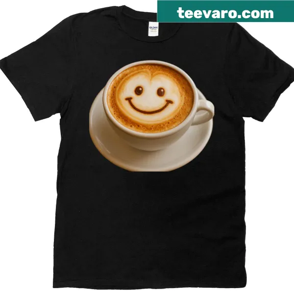 T-shirt with text 'Cappuccino Of Happiness' in a playful typography design
