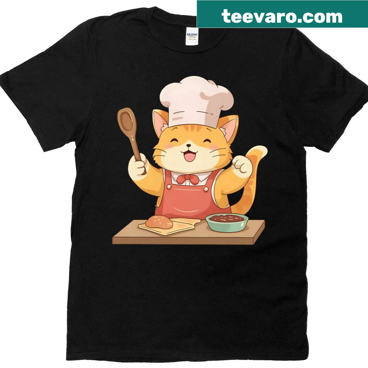 Oversized T-shirt with a cute cat dressed as a chef — on a men's t-shirt