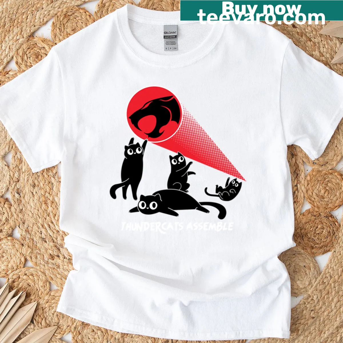 Delightful graphic of various cats on T-shirt — on a men's t-shirt