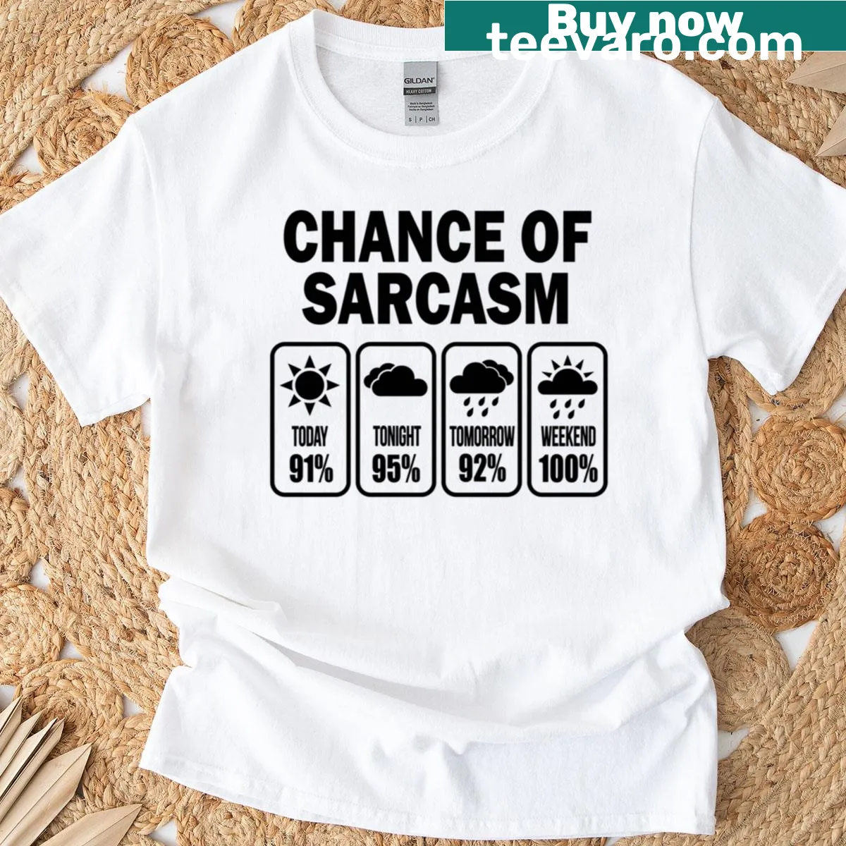 T-shirt with the text 'Chance Of Sarcasm' in a clever typographic design. — on a men's t-shirt