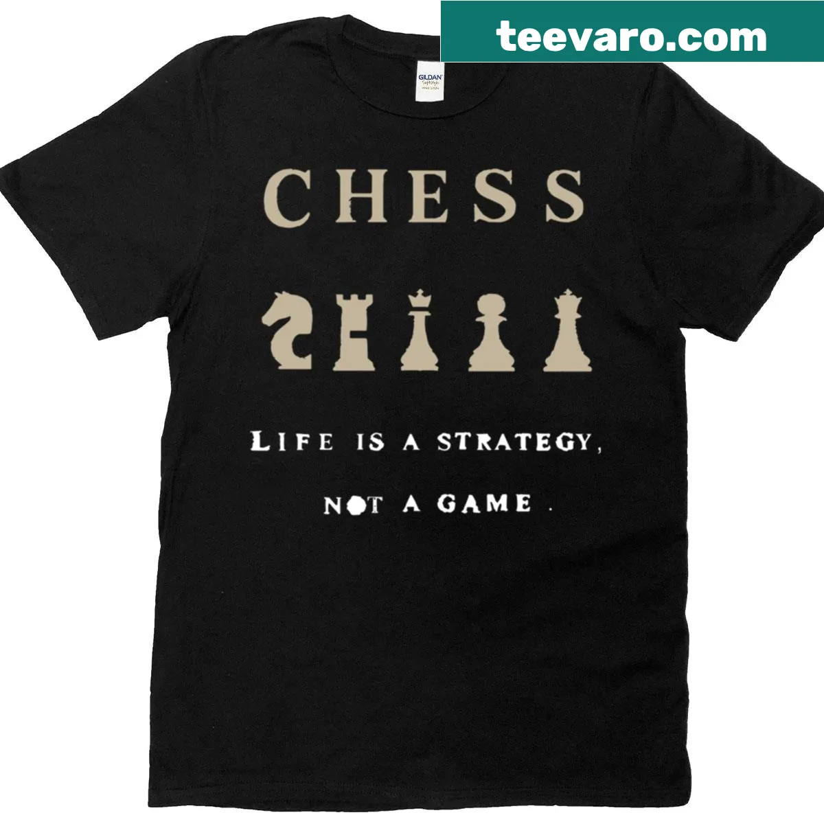 Funny chess-themed T-shirt with strategic quote design — on a men's t-shirt