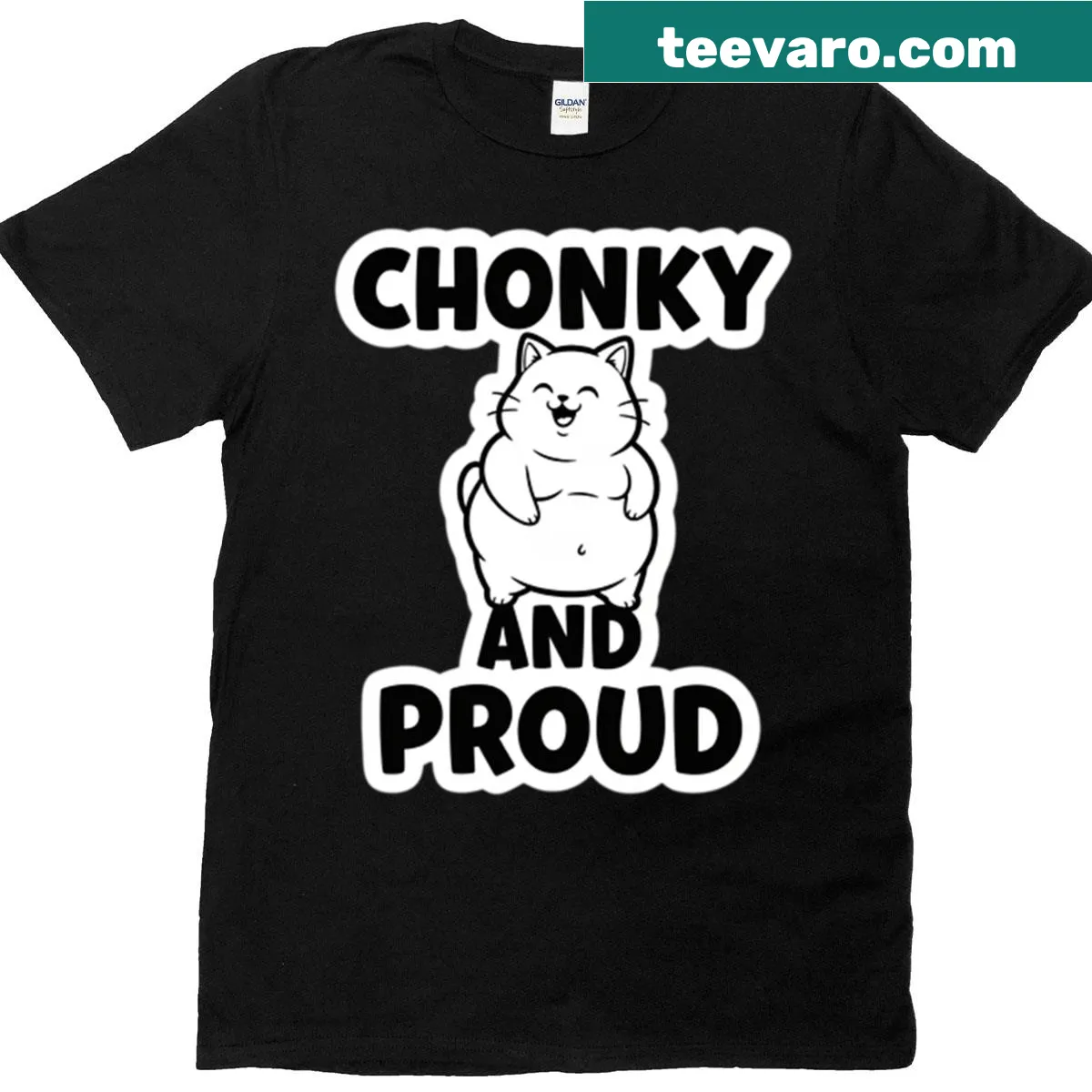 Cute T-shirt with chonky cat illustration — on a men's t-shirt