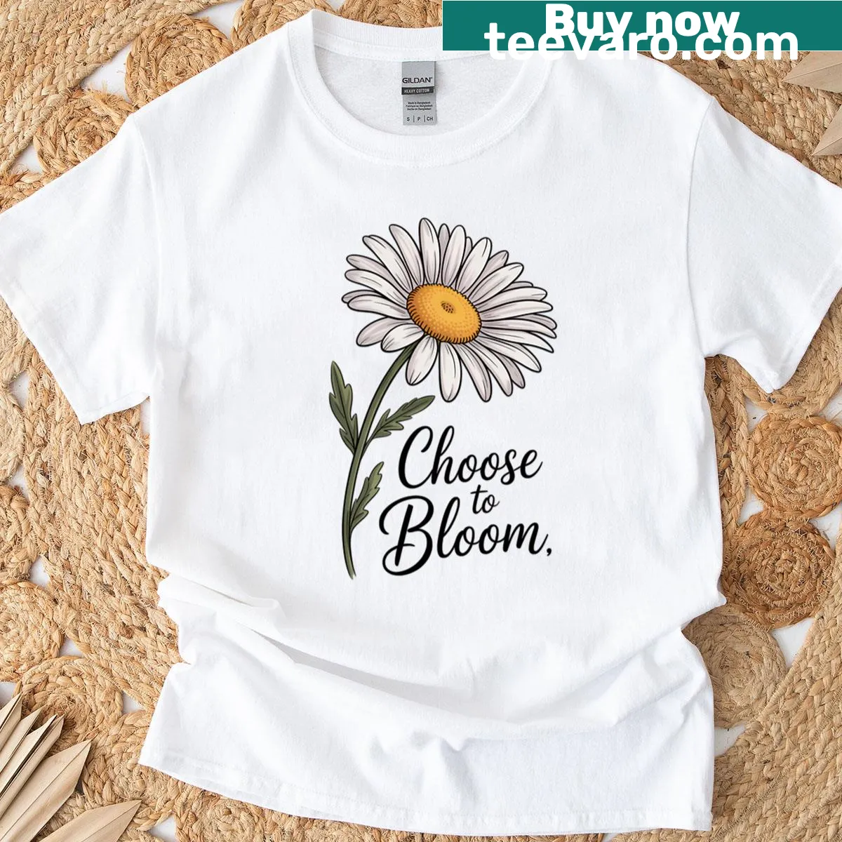 Feminine graphic tee with hand-lettered Choose To Bloom design — on a men's t-shirt