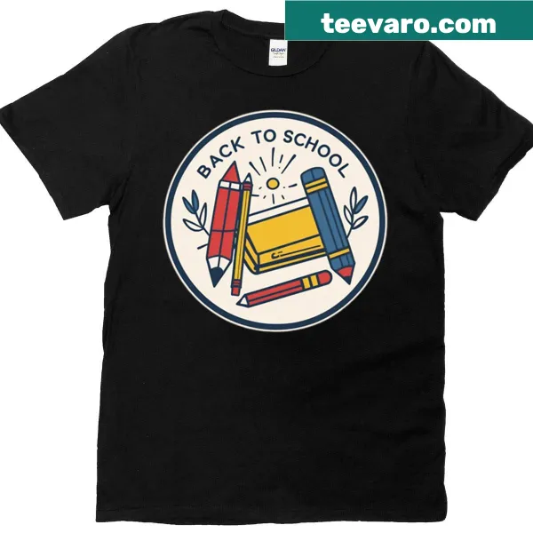 Oversized t-shirt with 'Circle Back To School' text in playful typography.