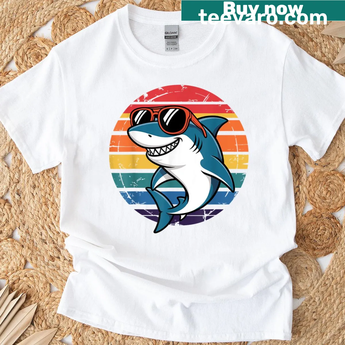 Shark lover T-shirt with playful shark art — on a men's t-shirt