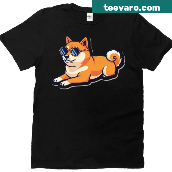 Shiba Inu dog wearing sunglasses on a t-shirt