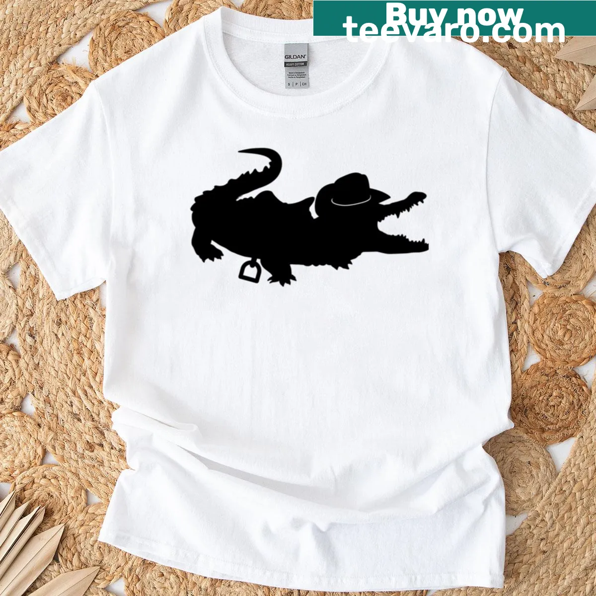 Cowboy crocodile silhouette graphic on a T-shirt — on a men's t-shirt
