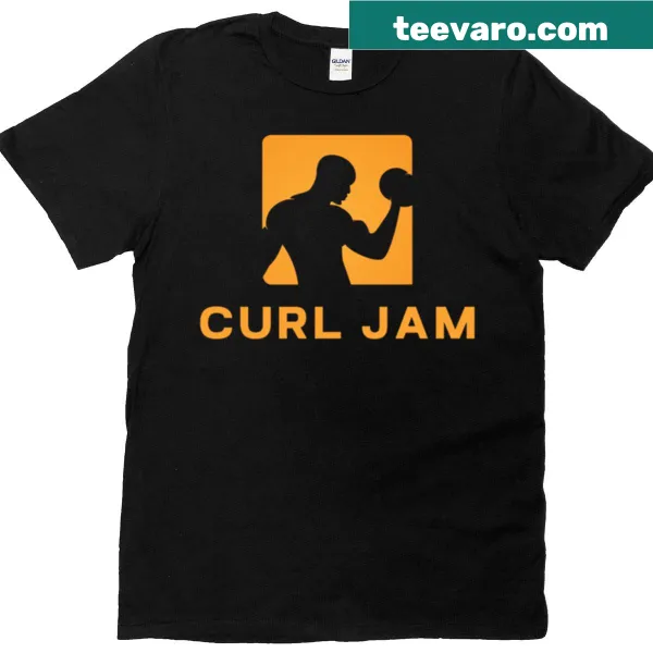 Playful Curl Jam T-shirt with artistic lettering and swirls