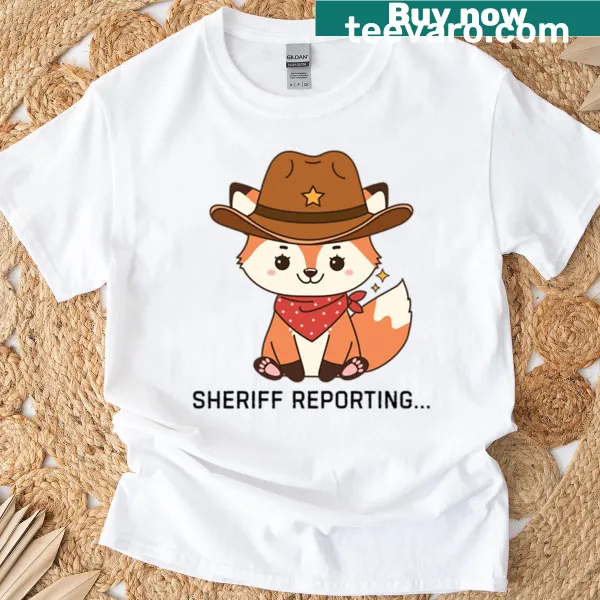 Cute orange fox in a cowboy police costume t-shirt.