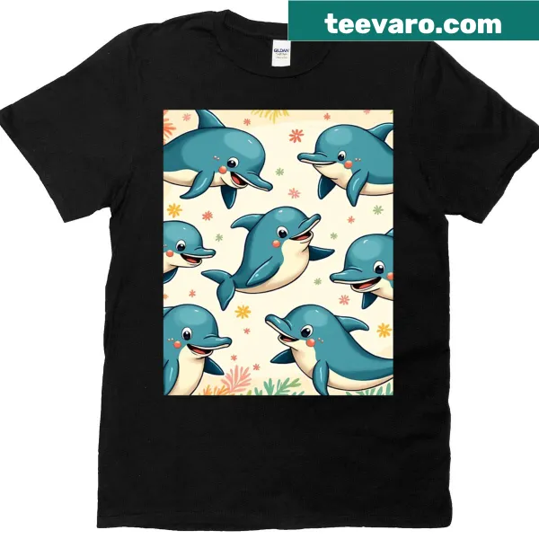 Cute cartoon dolphin pattern graphic T-shirt