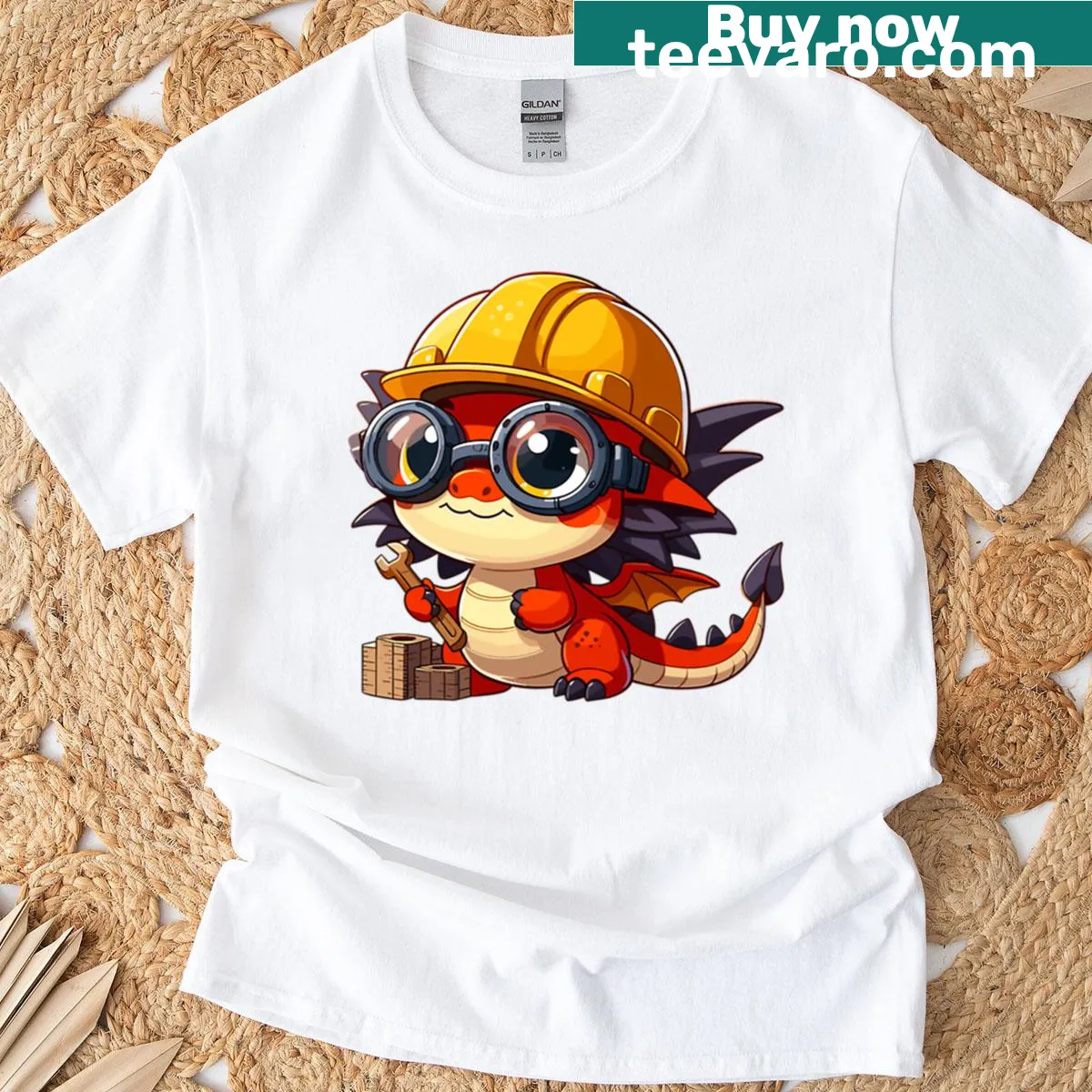 Funny mechanic dragon character illustration on a t-shirt. — on a men's t-shirt